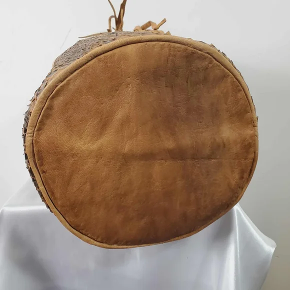 Vintage Snakeskin 1970s Brown Drawstring  Satchel Crossbody Handbag - Picture 5 of 10